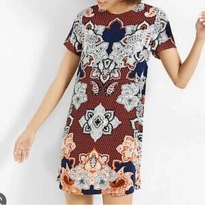Express Paisley Sheath Dress Brown Blue Print Size M Rayon